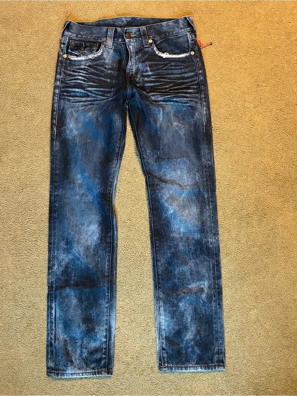 True Religion Mens Gino Relaxed Bleach Denim Jeans Blue Cloud Cover Sz 31 Pants